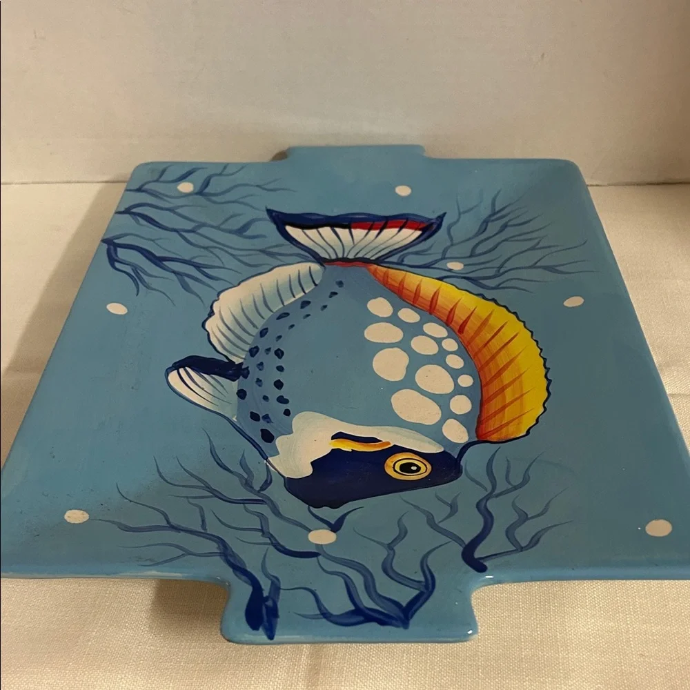 Blue Fish Design Ceramic Plate